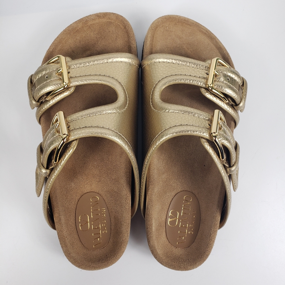 Valentino Garavani Metallic Gold w/Dual Buckle Sandles- Anywhere Luxury Y2K 38/8